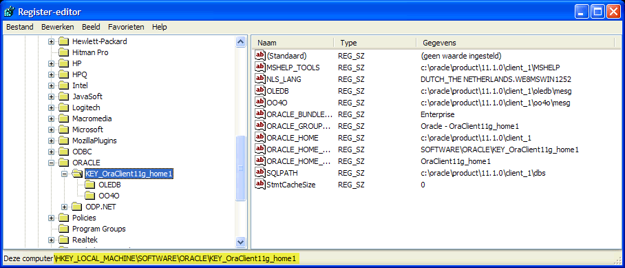 Installation Oracle Client: customize register for central location