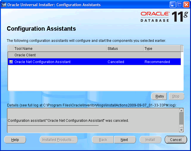 Installation Oracle Client: skip Oracle Net configuration