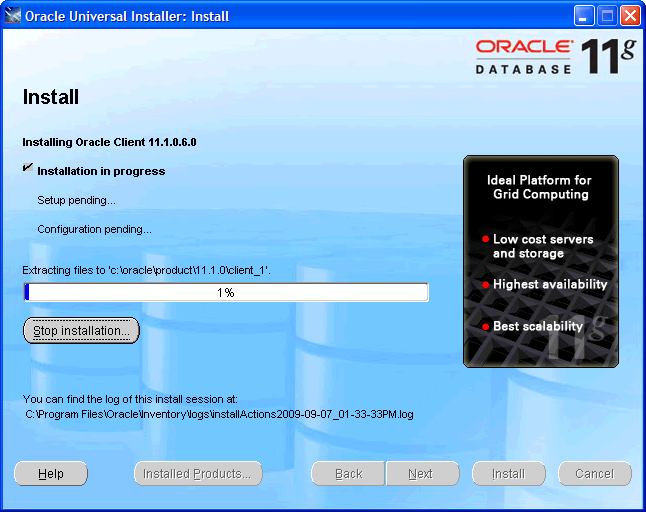 Installation Oracle Client: progress