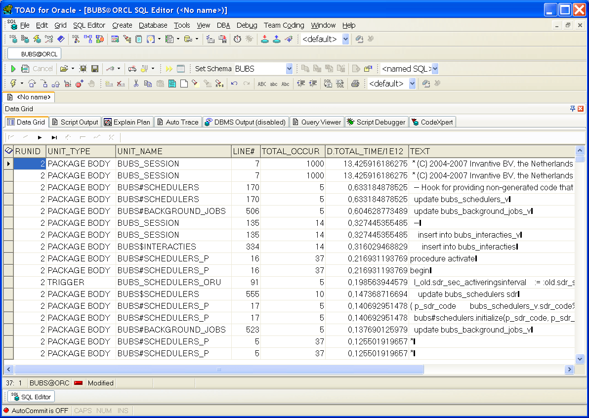PL/SQL profiling with TOAD