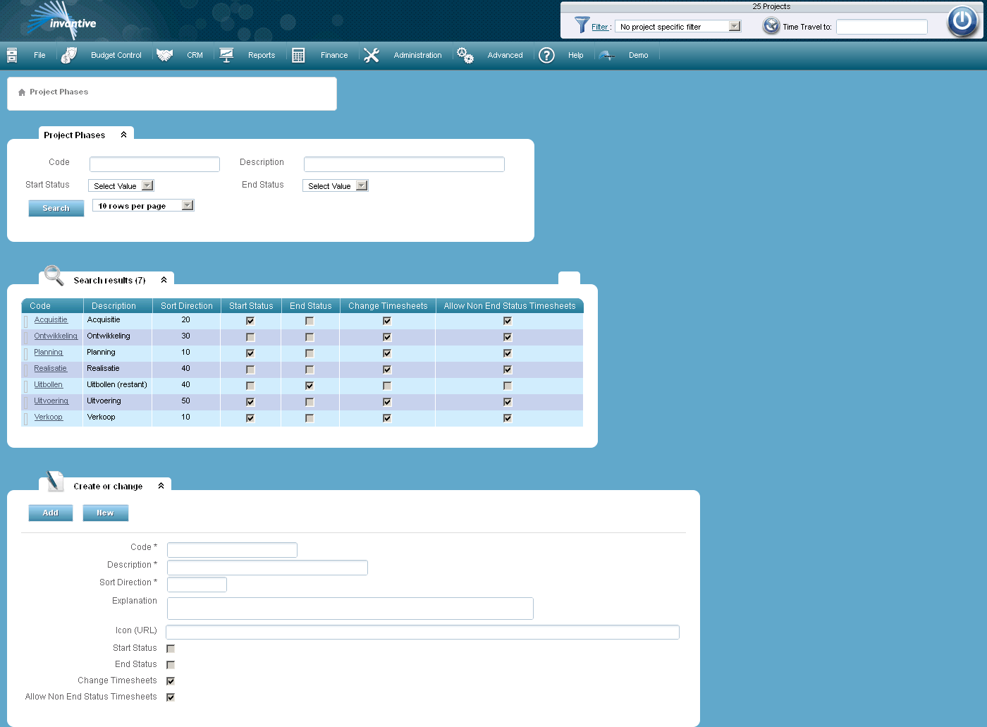 Project Phases Screen