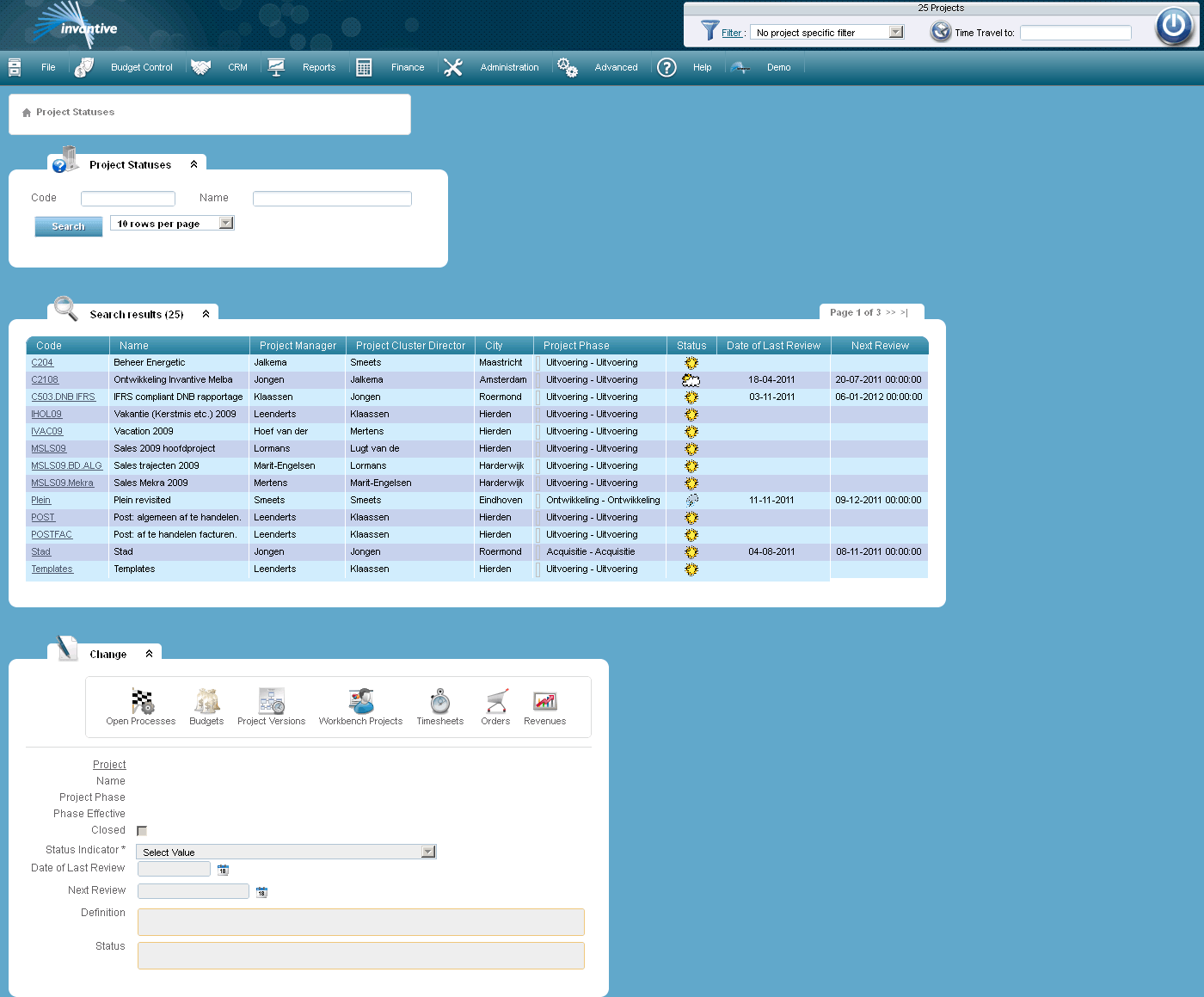Project Status register Screen