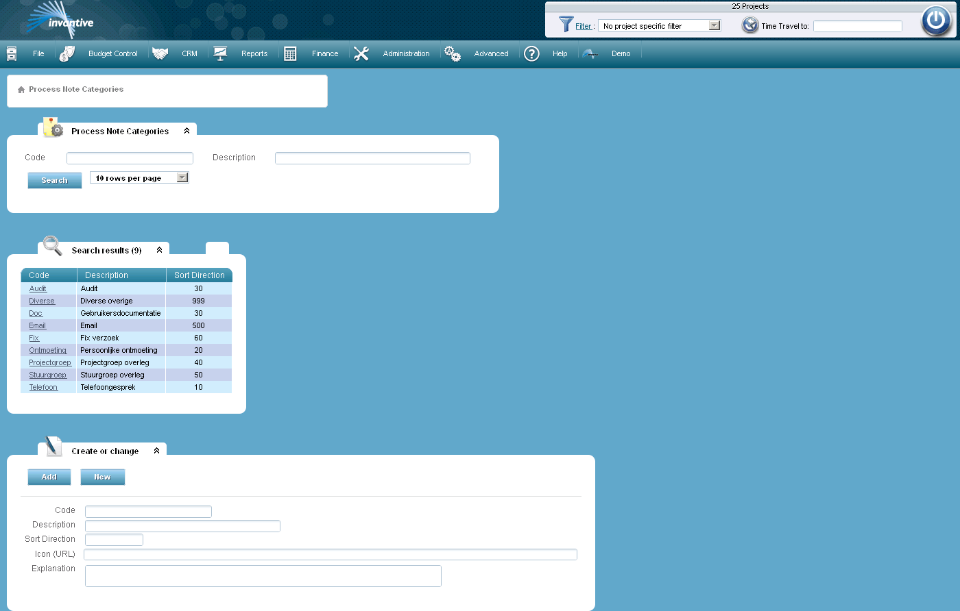 Task Note Categories Screen