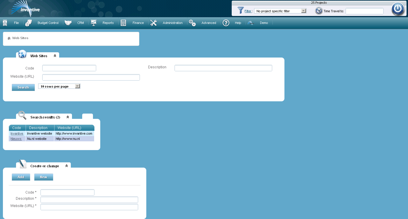 Websites Screen