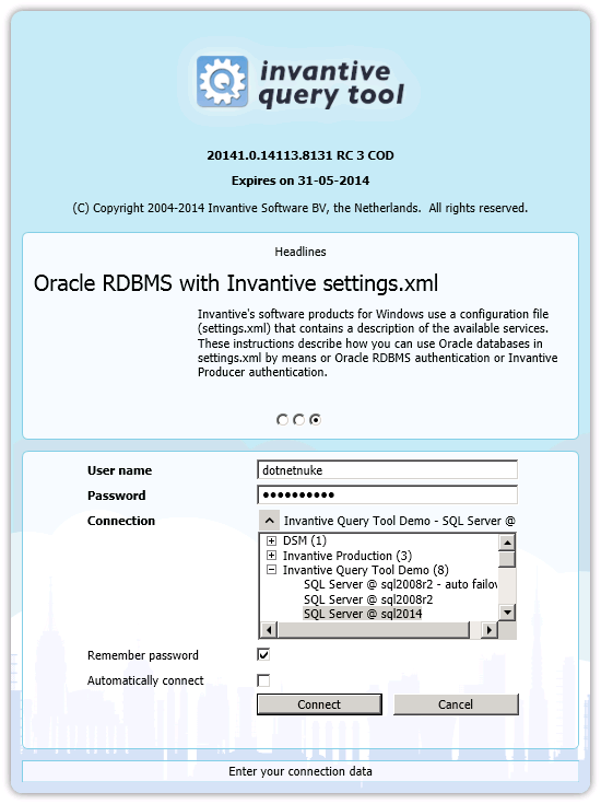 invantive-query-tool-aanmeldvenster