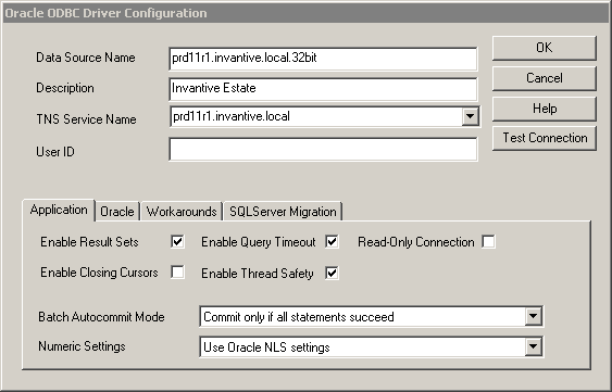 Screen ODBC gateway settings for Invantive Vision