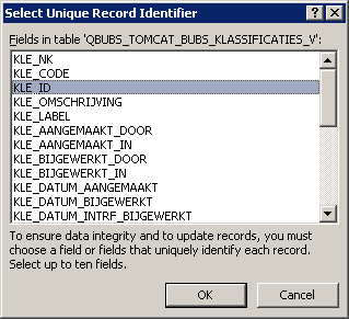 Screen Microsoft Access gateway for Invantive Vision: choose the unique key