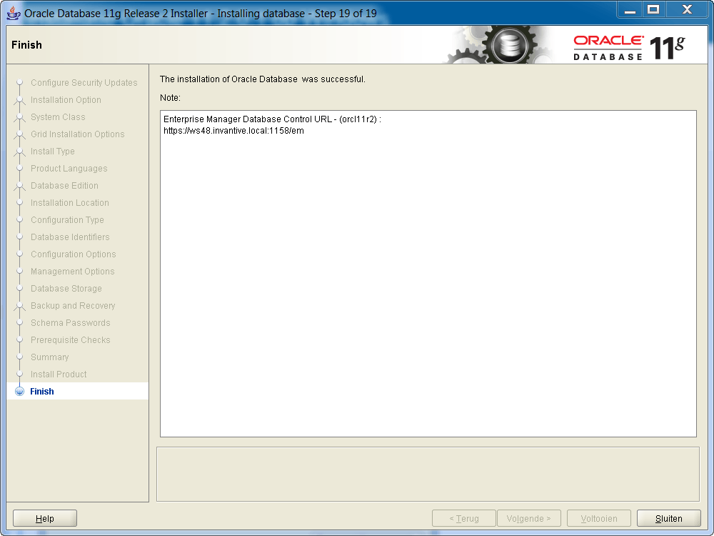 Installation Oracle 11g R2 on Windows: End report installation