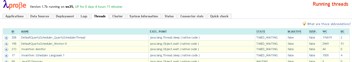 Threads in Apache Tomcat Screen
