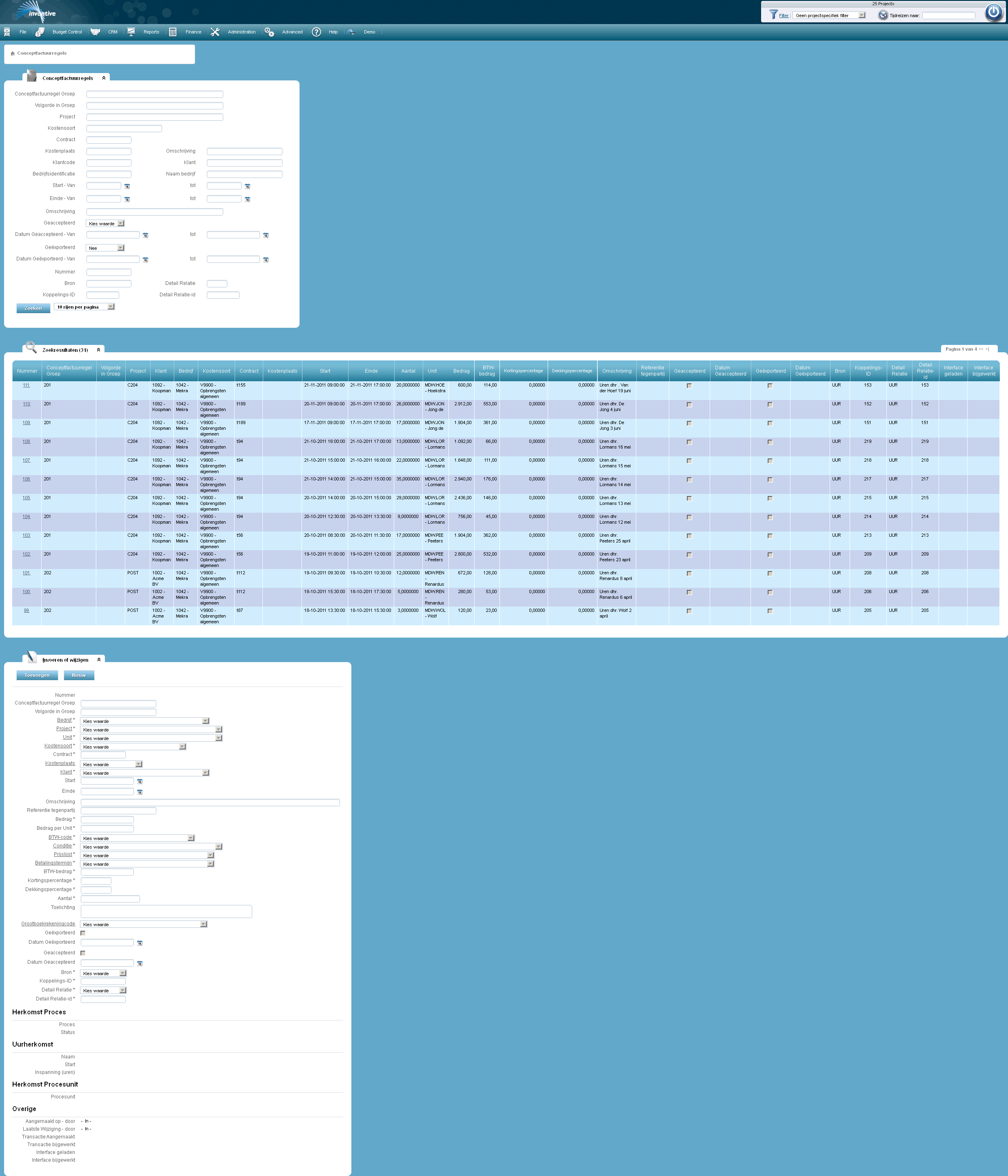 Scherm Concept Factuur Regels