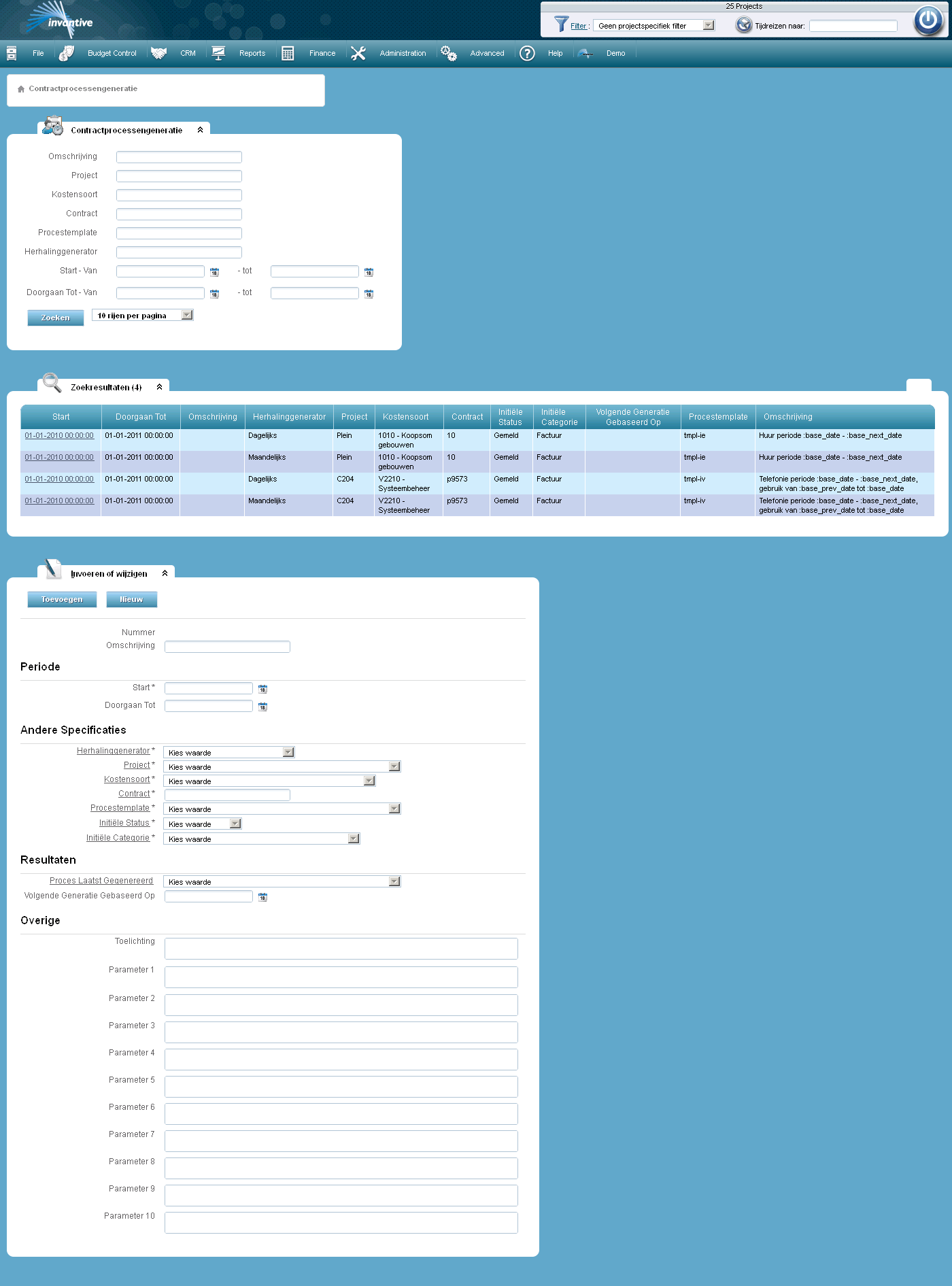 Scherm Contracttakengeneratie