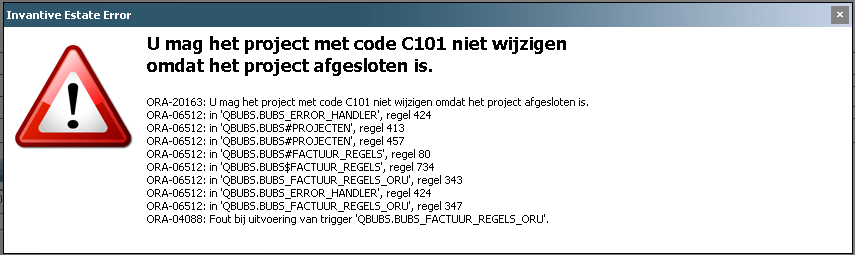 Foutmelding U mag het project met code C101 niet wijzigen met details