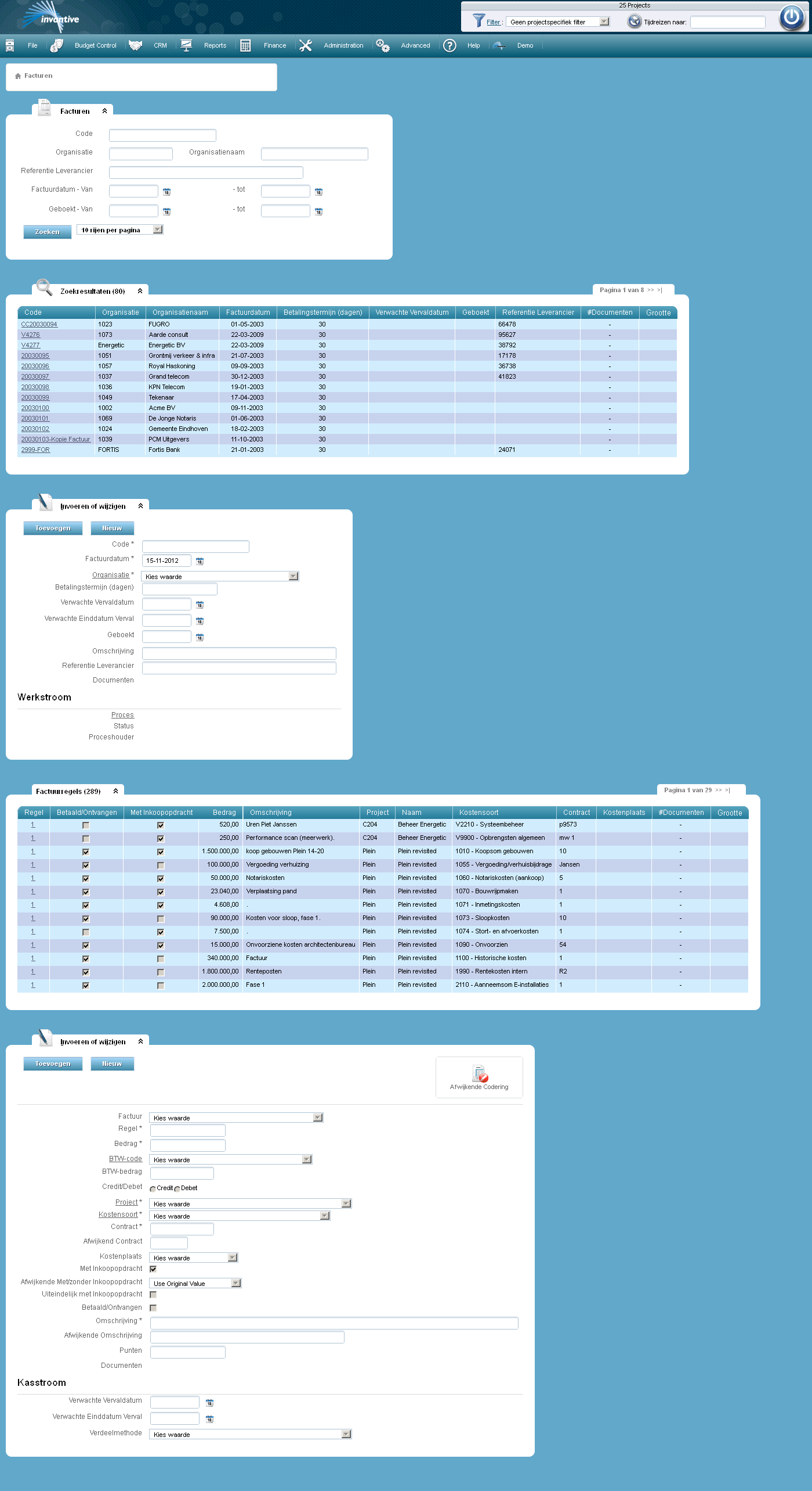 Scherm Facturen en Factuurregels