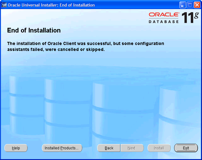 Installatie Oracle Client: einde installatie