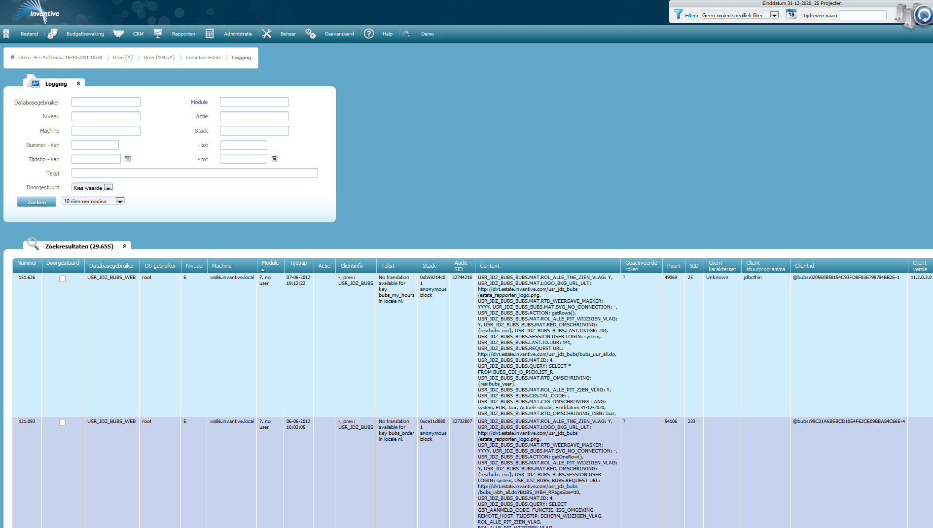 Scherm Logging