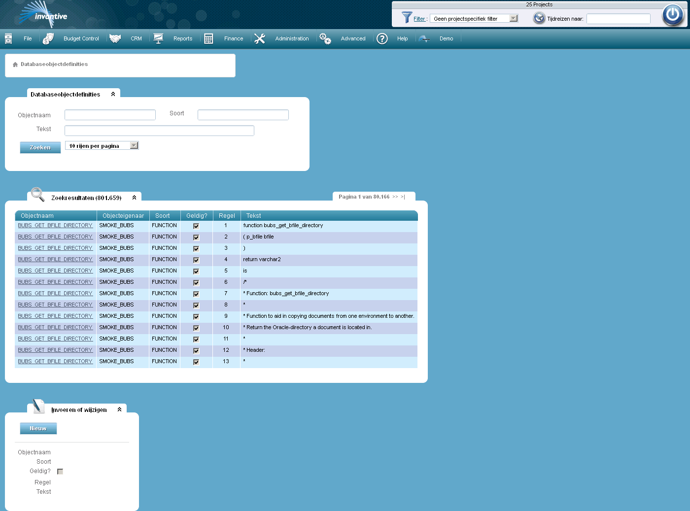 Scherm Definities van Databaseobject