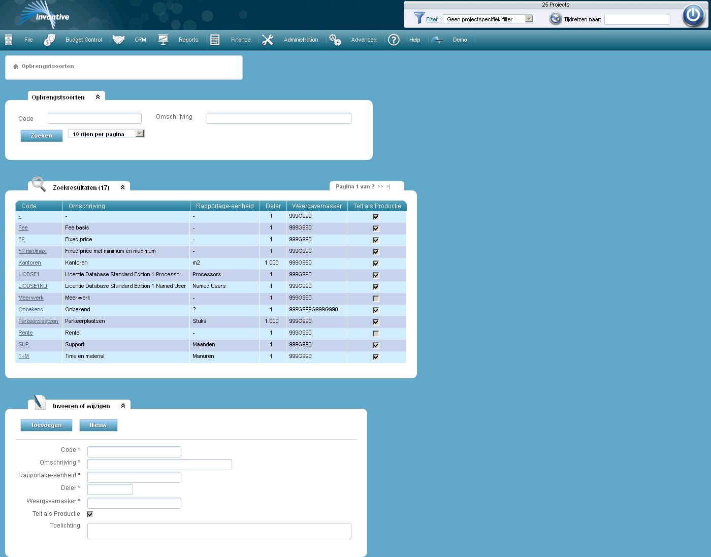 Scherm Opbrengstsoort