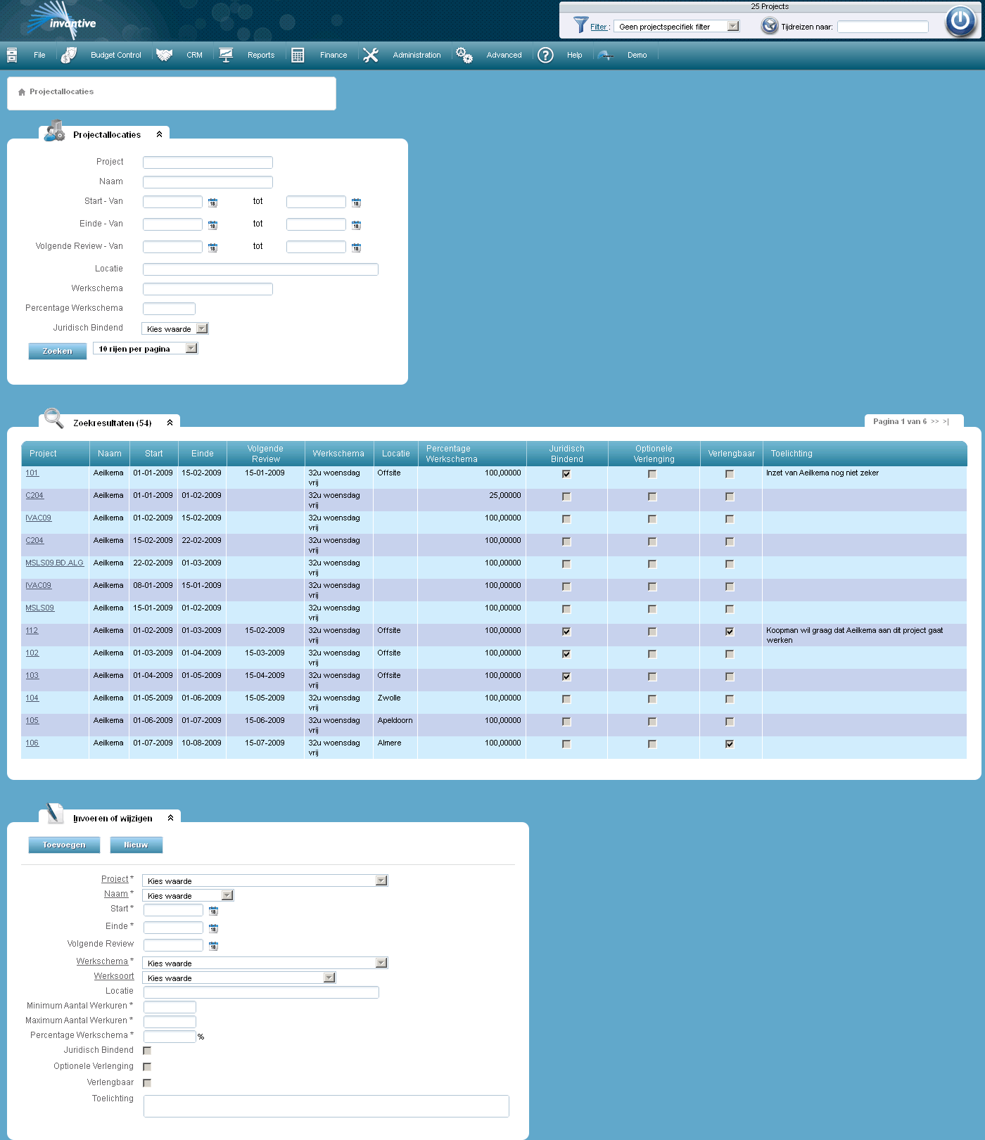 Scherm Projectallocaties