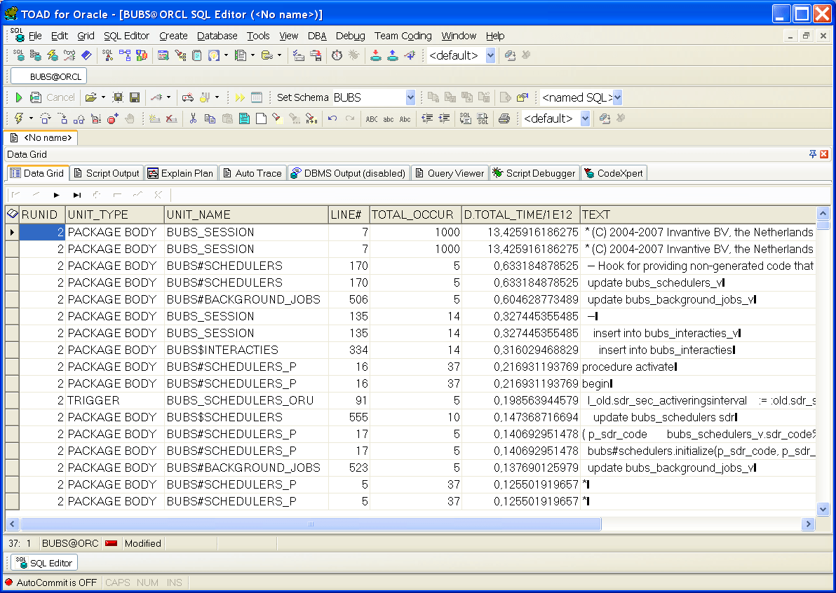 PL/SQL Profilering met TOAD