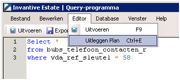 Query Tool uitleggen plan