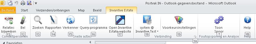 Scherm Outlook Add-in Navigatie Labels