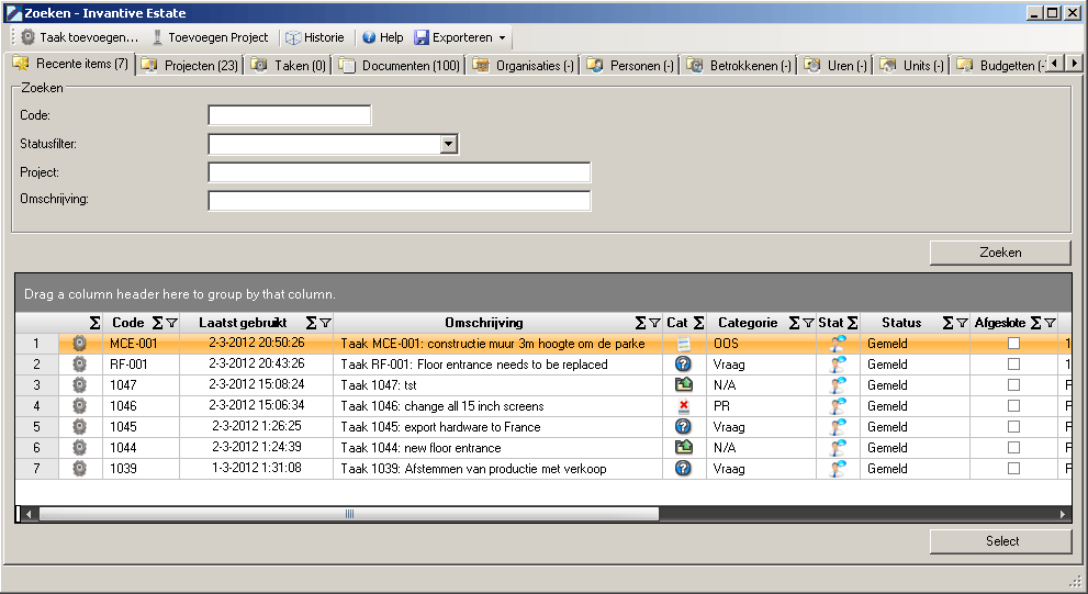 Scherm Outlook Add-in Zoekfunctie